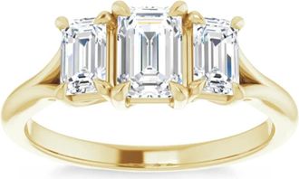 Pompeii3 2.10Ct Emerald Cut Three Stone Diamond Engagement Ring 14k Gold Lab Grown