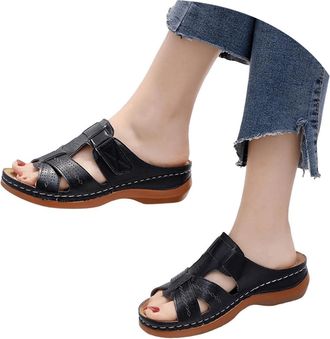 Generic Womens Sandals & Slides Slip on Sandals for Women UK Comfortable Sliders Fashion Non Slip Slippers Orthopedic Arch Support Outdoor Open Toe Wedge Shoe