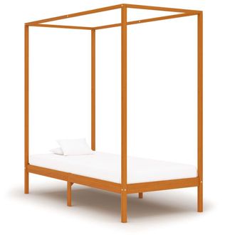 vidaXL Cama Con Dosel Sin Colch&oacute;n Madera Maciza Marr&oacute;n Miel 100x200 Cm Vidaxl