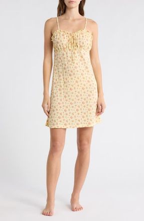 French Connection Ruffle Neck Chemise in Pale Yellow at Nordstrom, Size X-Large