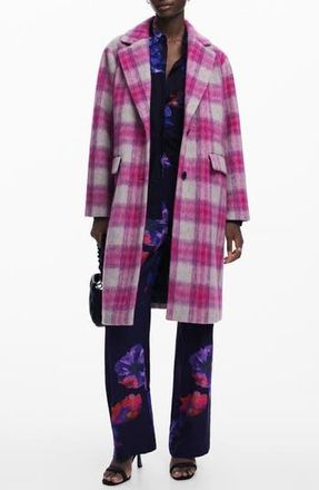 Desigual Cuadro Plaid Coat in Pink at Nordstrom Rack, Size Small