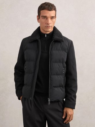 Reiss Black Wool-sleeve Quilted Puffer Jacket, Xxl