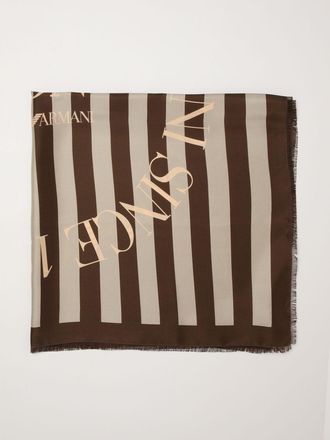 Emporio Armani Foulard in seta con stampa a righe e logo con bordi sfrangiati