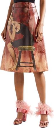 Prada Poster Girl-print Coated-cotton Midi Skirt Size M