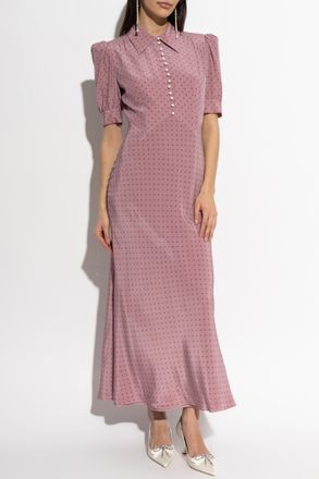 Alessandra Rich Silk Dress With Polka Dot Pattern, Womens, Pink