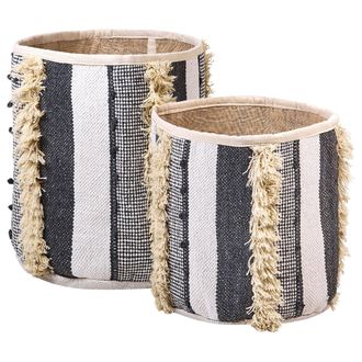 Beliani Beliani - Conjunto De 2 Cestas De Algod&oacute;n Beige Gris Almacenaje Ropa Accesorio Boho Kotkai