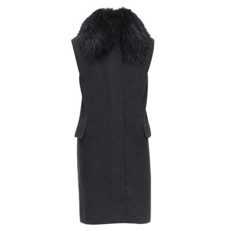 Joseph wool minimal oversized fur collar pockets boxy vest