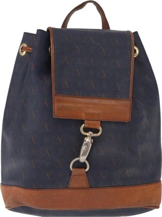 Valentino Garavani Vintage Backpack Leather Navy Leather Backpack Bag (Pre-Owned)