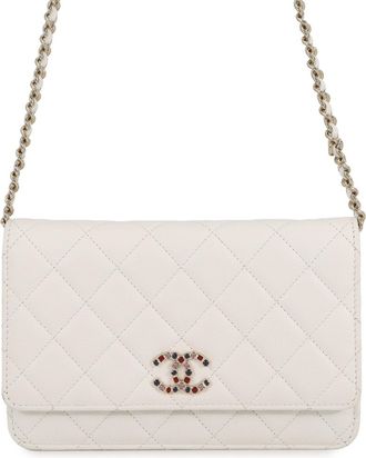 Chanel Matelasse White Grained Calfskin Chain/Shoulder Wallet (Pre-Owned)