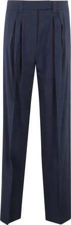 Marella Blauwe Linnen en Viscose Stretch Broek - Dames - Straight fit broeken - Blauw - 3XS - Linnen - Broeken