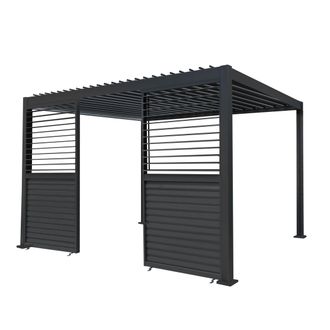MonsterShop Anthracite Aluminium Pergola With 2 x Shutter Panels - 3m x 4m in Grey