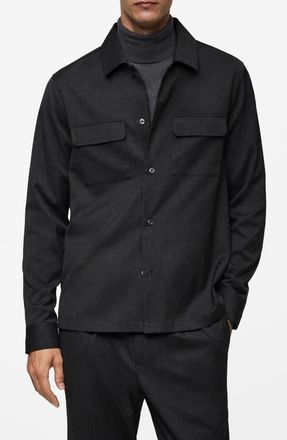 Mango Pocket Slim Fit Overshirt in Dark Heather Grey at Nordstrom, Size X-Small