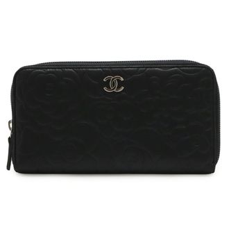 Chanel Black Leather Long Wallet (Bi-Fold) (Pre-Owned)
