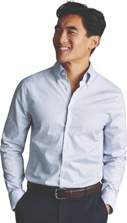 CHARLES TYRWHITT Non-Iron Pinpoint Oxford Check Shirt in Light Blue at Nordstrom, Size 1534