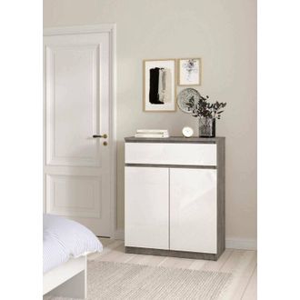 Dmora Aparador Julienne, Buf&eacute; De Sal&oacute;n, Aparador De Sal&oacute;n, Despensa De Cocina, 80x40 H100 Cm, Cemento Y Blanco Brillante - Dmora