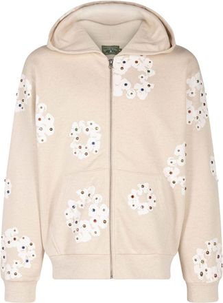Denim Tears Rhinestone Cotton Wreath zip hoodie - men - Cotton - S - Neutrals