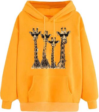 Generic Hoodies For Women Uk Giraffe Sweatshirt Long Sleeve Hooded Jumpers Crew Neck Long Sleeve Tops Pullover Blouse Shirts Aesthetic Tees Shirts Tunic Tops 