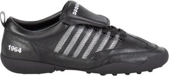 Dsquared2 Zwarte leren voetbal sneakers - Stijlvol - Heren - Sneakers - Zwart - 42 EU - Leer - Schoenen