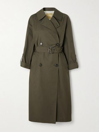 Max Mara Trench Doppiopetto In Gabardine Di Misto Cotone Mtcarte - Marrone