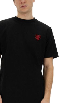 Family Fir$t Milano Heart-Embroidered Cotton T-Shirt - Black
