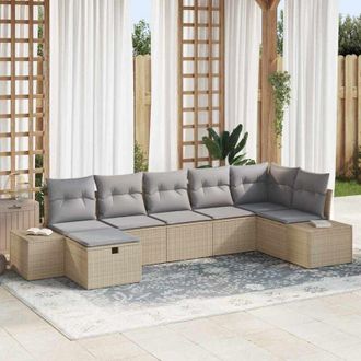 vidaXL Vidaxl - Conjunto De Sof&aacute; De Jard&iacute;n Con Coj&iacute;n 7 Pcs Beige Polirat&aacute;n