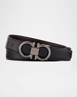 Ferragamo Men & apos;s Double-Gancini Reversible Leather Belt