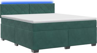 vidaXL Cama Con Base Tapizada, Colch&oacute;n Y Luz Led Verde Oscuro Vidaxl