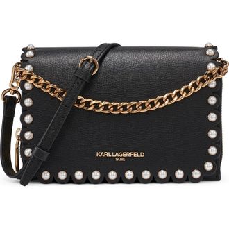 Karl Lagerfeld Lourdes Leather Crossbody in Black/Gold at Nordstrom Rack
