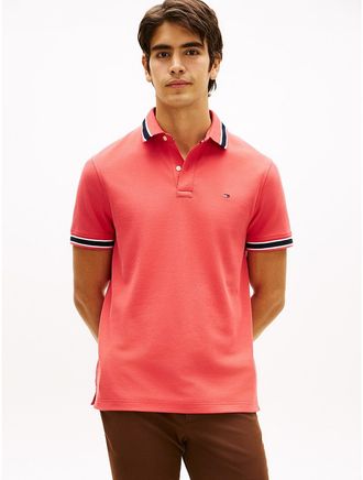 Tommy Hilfiger Mens Regular Fit Tipped Wicking Polo - Pink - XXXL