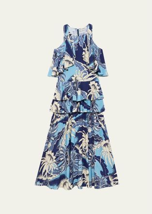 J.W.Anderson Sleeveless Floral Tiered Ruffle Midi Dress
