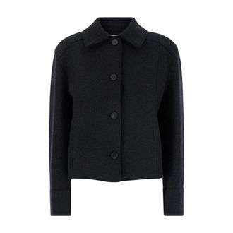 Harris Wharf London Jassen, Dames, Zwart, M, Wol, Zwarte Gekookte Wol Korte Coachjas