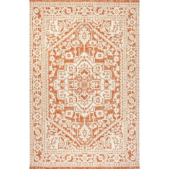 Jonathan Y Designs Sinjuri Medallion Textured Weave Indoor/Outdoor Area Rug in Orange/cream at Nordstrom, Size 3Ft 0In X 5Ft 0In