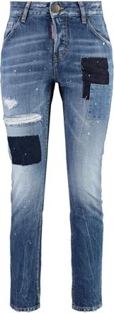 Dsquared2 Distressed Paint Splatter Denim Jeans - Dames - Slim Fit Jeans - Blauw - S - Denim - Jeans