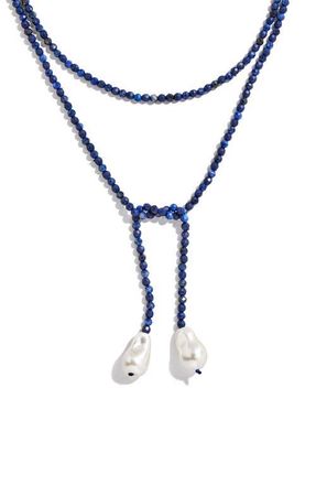 BaubleBar Faux Pearl & Faux Semi Precious Stone Wrap Necklace in Blue at Nordstrom