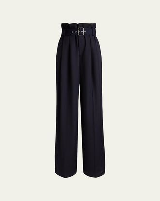 Ralph Lauren Collection Pleated Grain De Poudre Wide-Leg Belted Pants