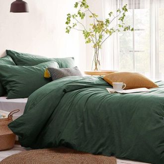 Hoopzi Hoopzi - Duvet Cover 220x240 cm Dark Green Solid Color - Double Bed Set with Zipper - Microfiber Duvet Cover with 2 Pillowcases 65x65 cm