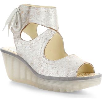 FLY London Yulp Platform Wedge Sandal in Pearl/Silver at Nordstrom Rack, Size 10-10.5Us / 41Eu