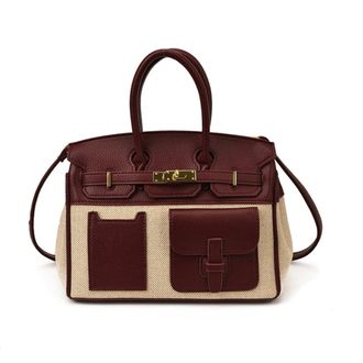 Generic Color Block Platinum Tote Bag, Canvas Leather Patchwork Large Capacity Convertible Crossbody Shoulder Top Handle Bag for Women