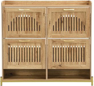 Urban Meuble Zapatero con 4 puertas abatibles de madera, color beige