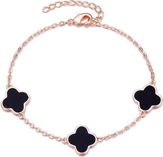 Adornia Adornia 14K Rose Gold Plated Black Clover Station Bracelet