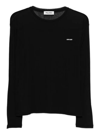 Miu Miu T-shirt con applicazione logo - Nero