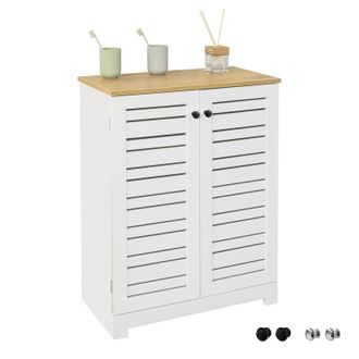 SoBuy Sobuy - Armario Con Pie Mueble Auxiliar Para Ba&ntilde;o Armario De Ba&ntilde;o Con 2 Estantes Y 2 Puertas Blanco Medidas: 60x30x82cm Bzr41-w Es