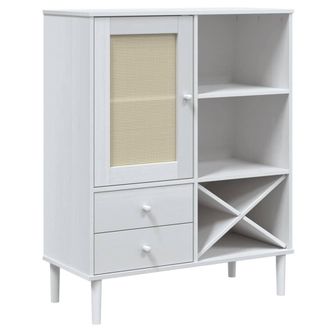 Berkfield Home Highboard SENJA Rattan Look White 90x40x112cm Solid Wood Pine | Size: 90 x 40 x 112 cm