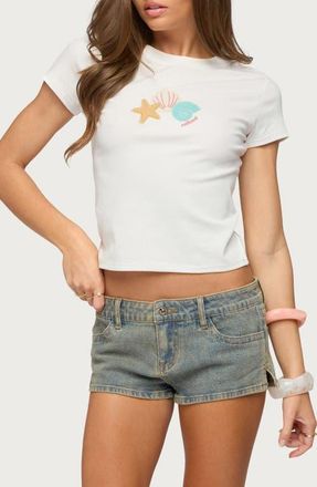 Edikted Ocean Club Stretch Cotton Baby T-Shirt in White at Nordstrom, Size X-Large