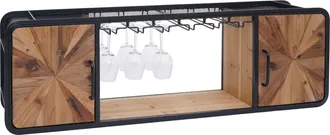 Hhg [nunca Usado] Estante Para Vino Hhg-594, Estante De Pared Con Soportes Para Copas Y Botellas, De Metal Y Madera, 39 X 120 X 23 Cm, Marr&oacute;n, Negro
