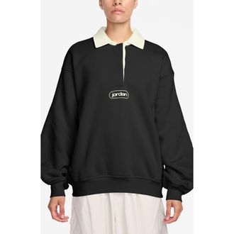 Nike Jordan Flight Club Rugby Top in Black/Sail/Black at Nordstrom, Size Xx-Large