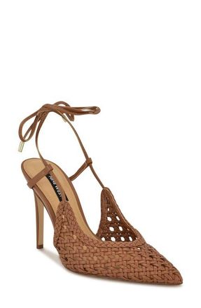 Nine West Fessla Ankle Wrap Pointed Toe Pump in Medium Brown at Nordstrom, Size 10.5