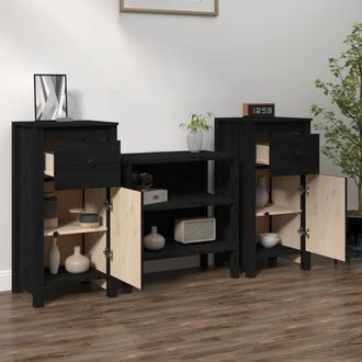 Berkfield Home Sideboards 2 pcs Black 40x35x80 cm Solid Wood Pine | Size: 40 x 35 x 80 cm