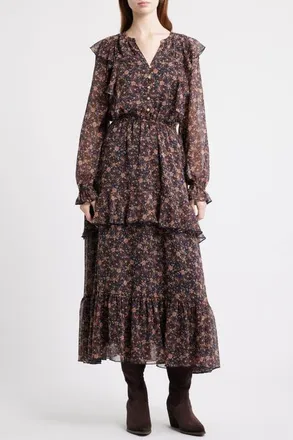 Treasure & Bond Paisley Tiered Ruffle Maxi Dress in Navy Mallory Paisley at Nordstrom, Size Xx-Small