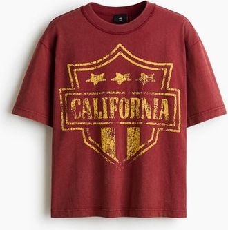 H&M Loose Fit Printed T-shirt in Red/california at Nordstrom, Size Xxx-Large